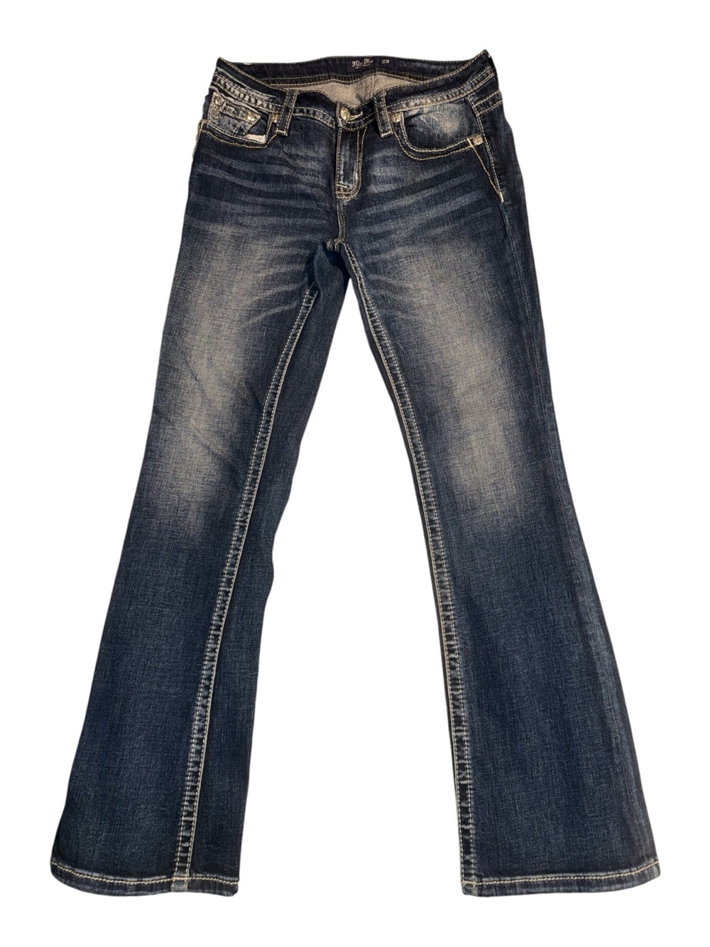 Miss Me Dark Blue Flare Jeans with Fading